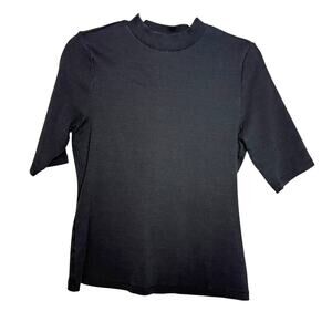 Anthropologie Maeve Ribbed Short Sleeve Blouse Women M Black Casual Lightweight‎